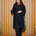 Elegant Black Embroidered Lawn Suit with Printed Chiffon Dupatta