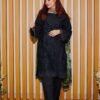 Elegant Black Embroidered Lawn Suit with Printed Chiffon Dupatta