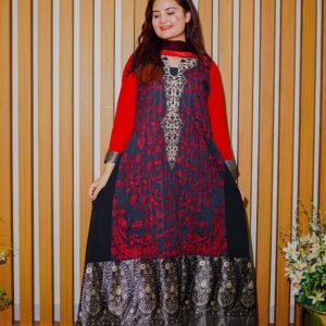 Elegant Red & Black Embroidered Long Kurti - Dua Fashion Corner