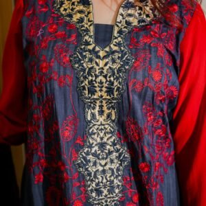 Elegant Red & Black Embroidered Long Kurti - Dua Fashion Corner