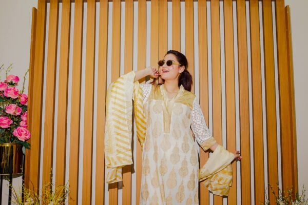 Golden Pearl Embroidered 3-Piece Suit Dua Fashion Corner