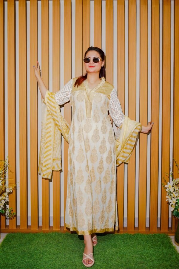 Golden Pearl Embroidered 3-Piece Suit Dua Fashion Corner