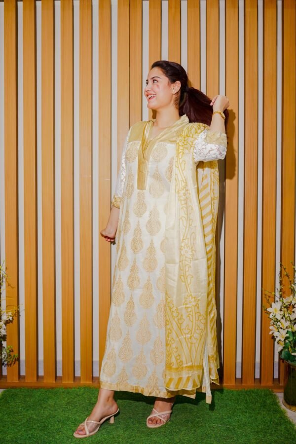 Golden Pearl Embroidered 3-Piece Suit Dua Fashion Corner