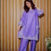 Stay cool and stylish this season with this soft lavender 2-piece suit, featuring delicate white embroidery. A graceful pick for daytime events or everyday wear.