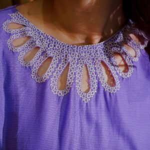 Stay cool and stylish this season with this soft lavender 2-piece suit, featuring delicate white embroidery. A graceful pick for daytime events or everyday wear.