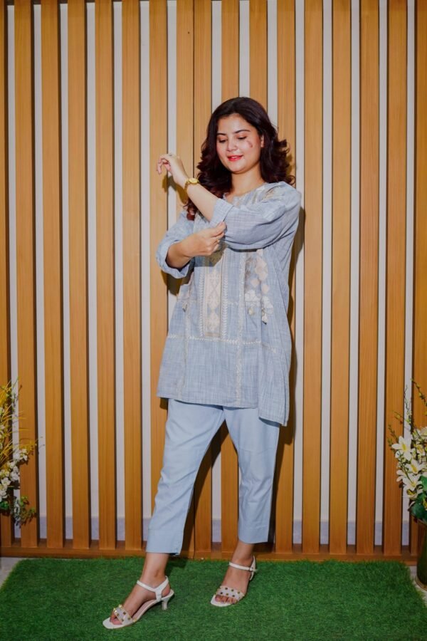 Pastel Blue Embroidered 2-Piece Set – Casual Chic DFC pakistan