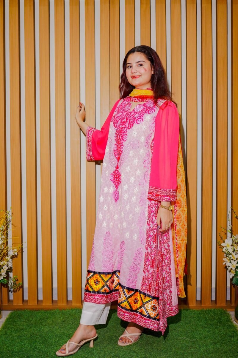 Pink Fusion Embroidered 3-Piece Lawn Suit