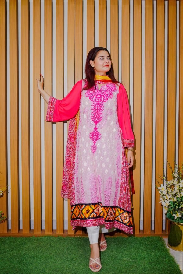 Pink Fusion Embroidered 3-Piece Lawn Suit