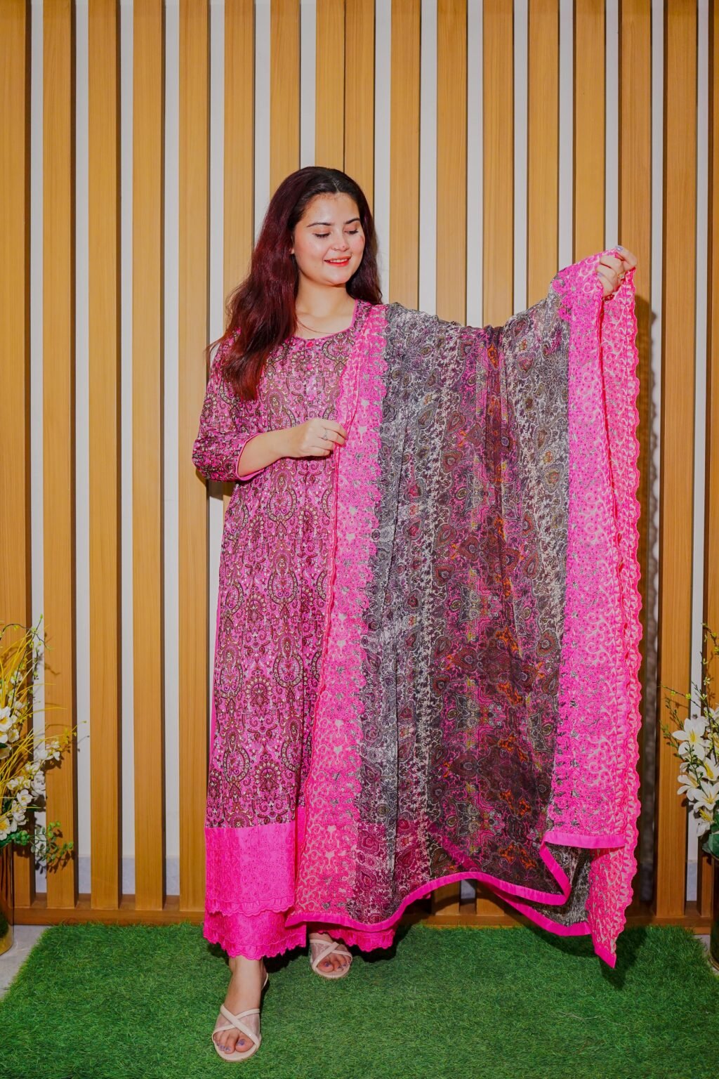 Royal Pink Embroidered Lawn Suit – 3 Piece Dua Fashion Corner