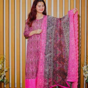 Royal Pink Embroidered Lawn Suit – 3 Piece Dua Fashion Corner