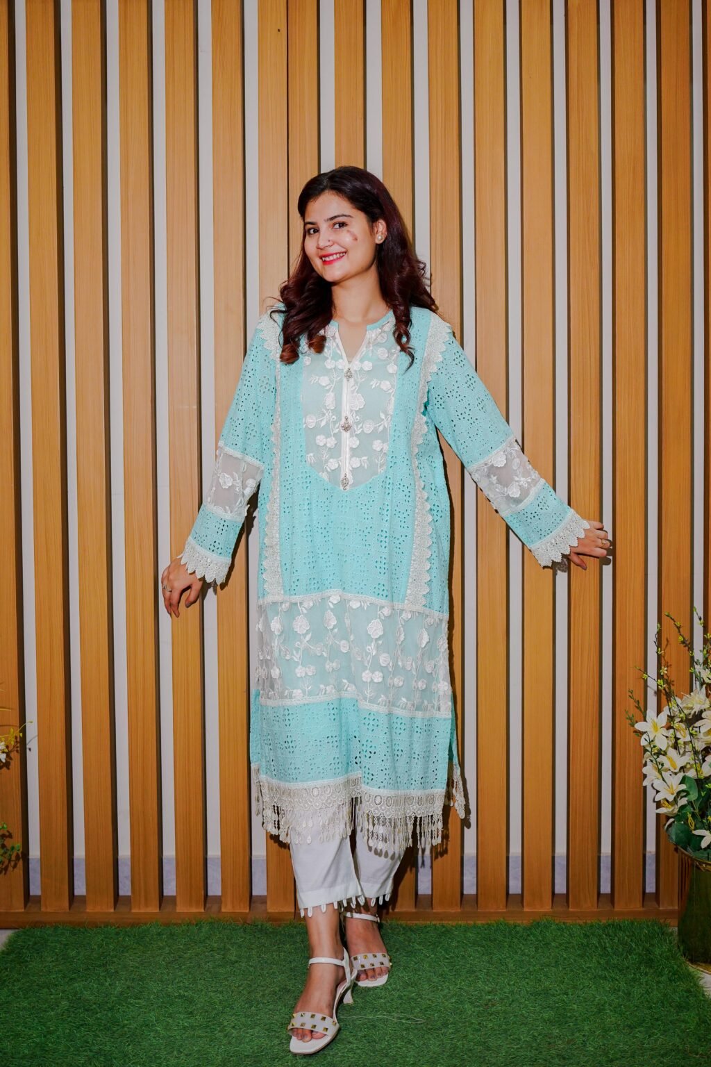 Sky Serenity – 2-Piece Embroidered Lace