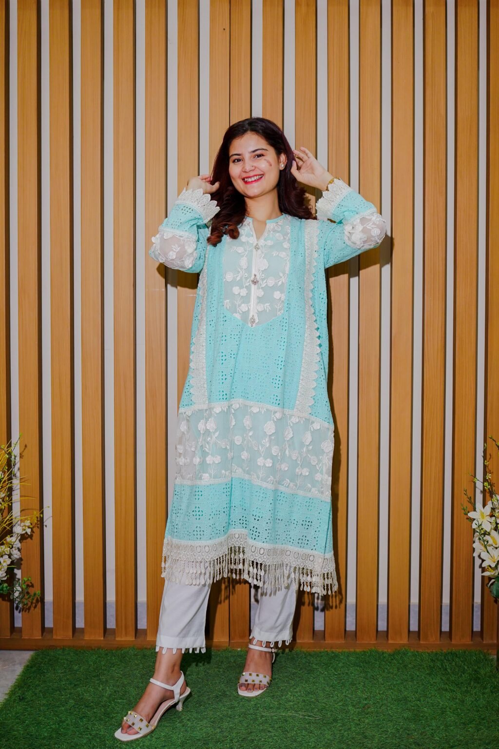 Sky Serenity – 2-Piece Embroidered Lace