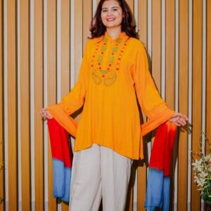 Sunshine Grace – Embroidered Kurta Set with Dip-Dyed Dupatta