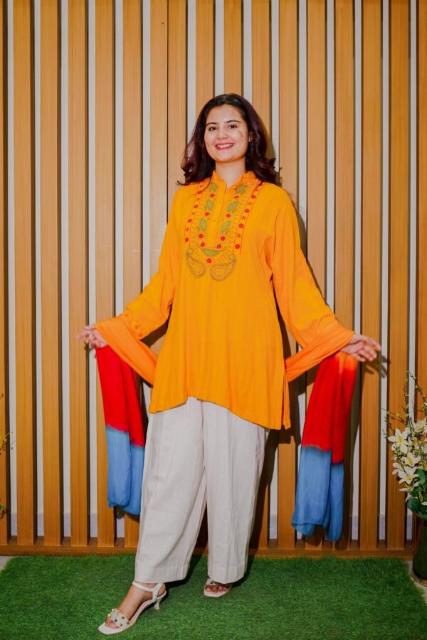 Sunshine Grace – Embroidered Kurta Set with Dip-Dyed Dupatta