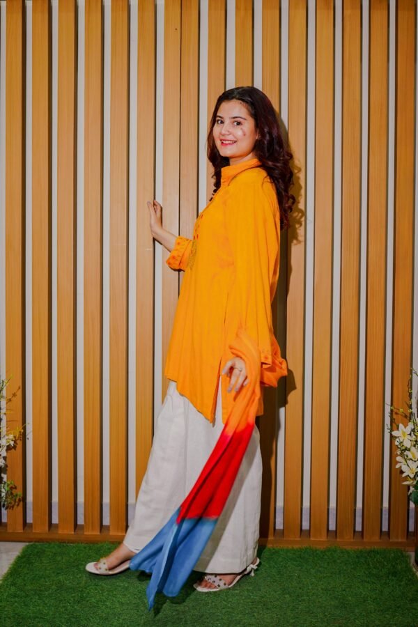 Sunshine Grace – Embroidered Kurta Set with Dip-Dyed Dupatta