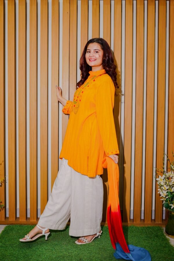 Sunshine Grace – Embroidered Kurta Set with Dip-Dyed Dupatta