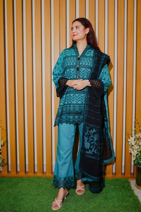 Teal and Black Ethnic Wear with Intricate Lace Detailing