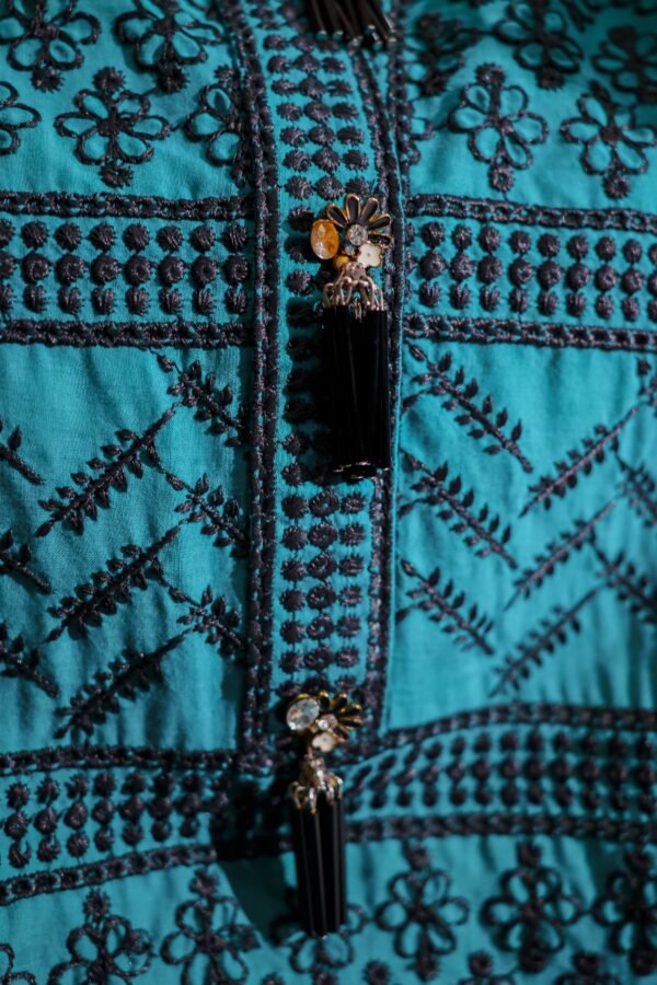 Teal and Black Ethnic Wear with Intricate Lace Detailing