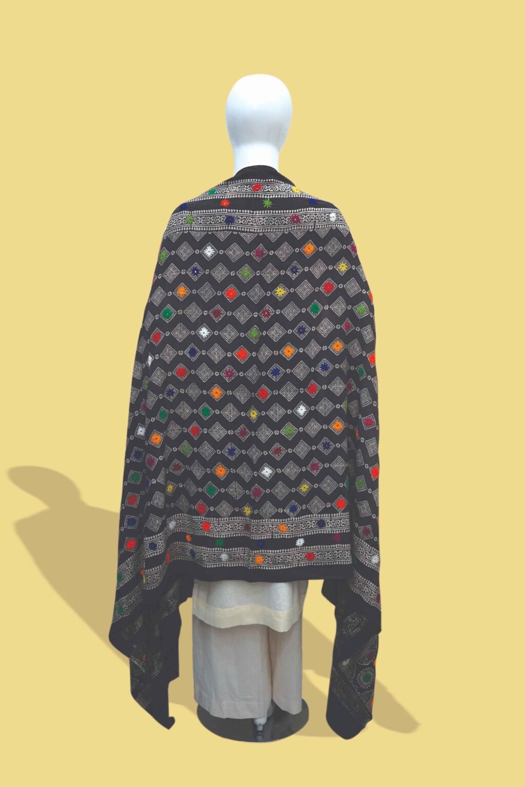 Traditional Mirror Work Shawl – Black Elegance