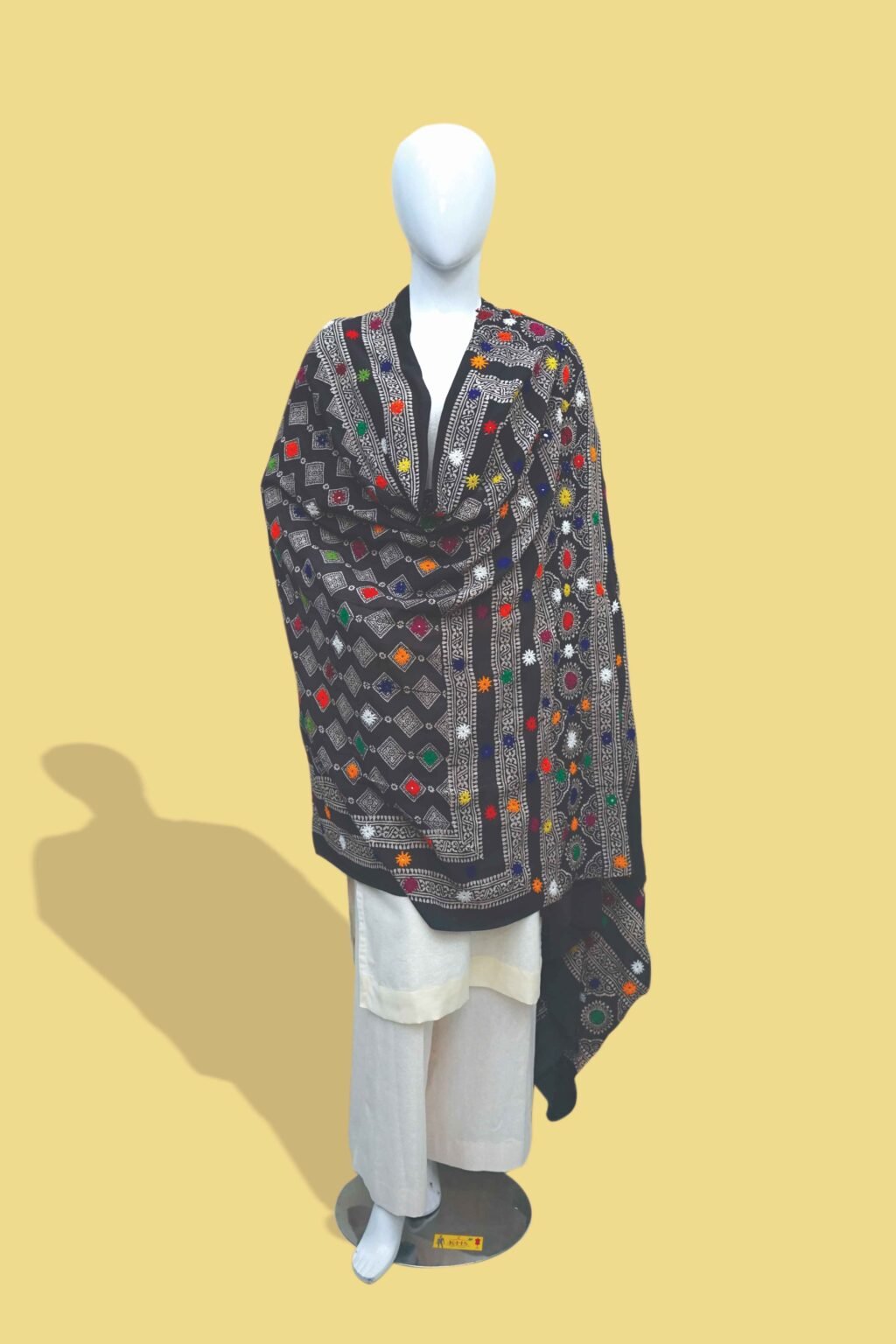 Traditional Mirror Work Shawl – Black Elegance