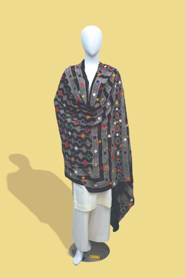 Traditional Mirror Work Shawl – Black Elegance