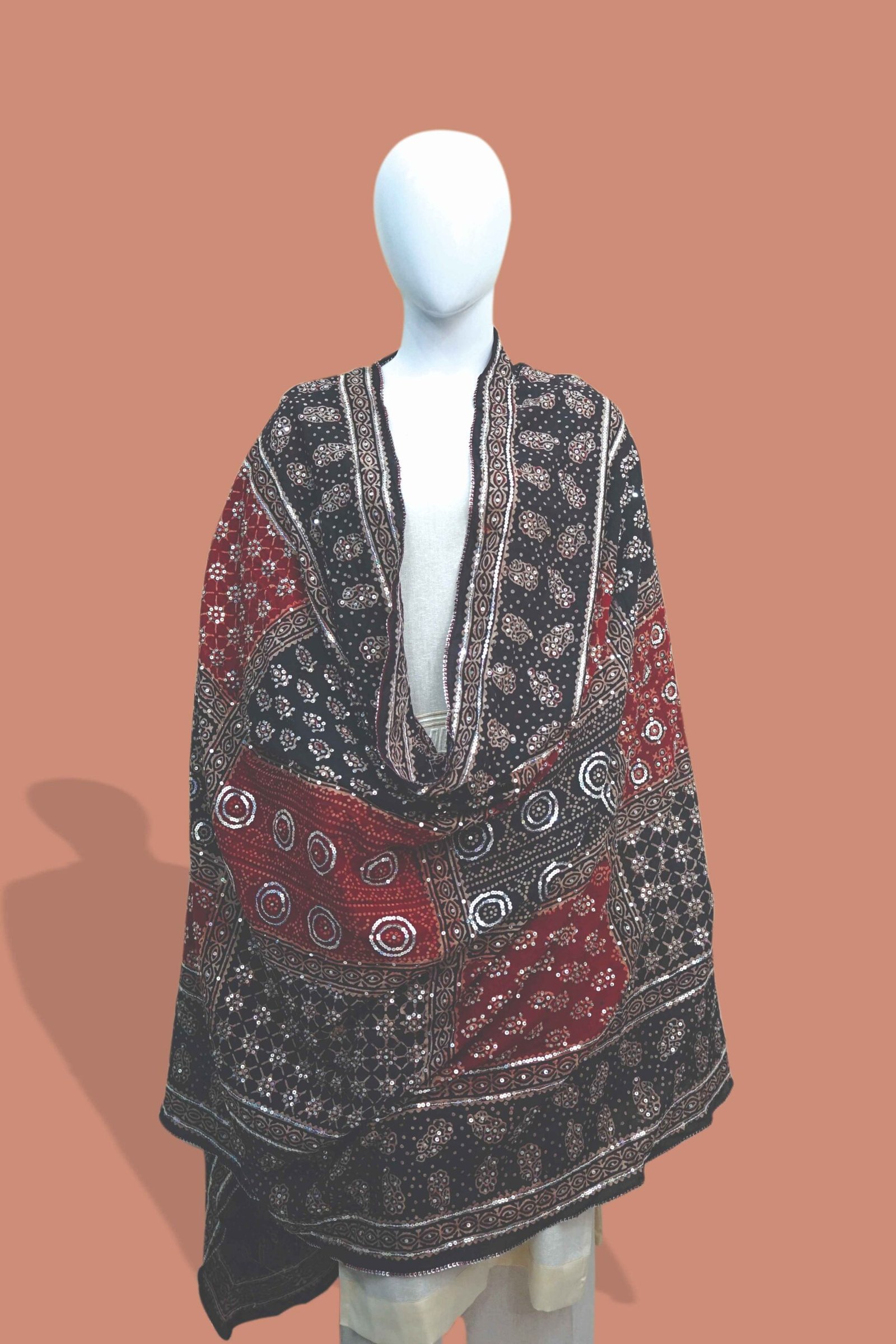 Traditional Red & Black Sindhi Ajrak Shawl