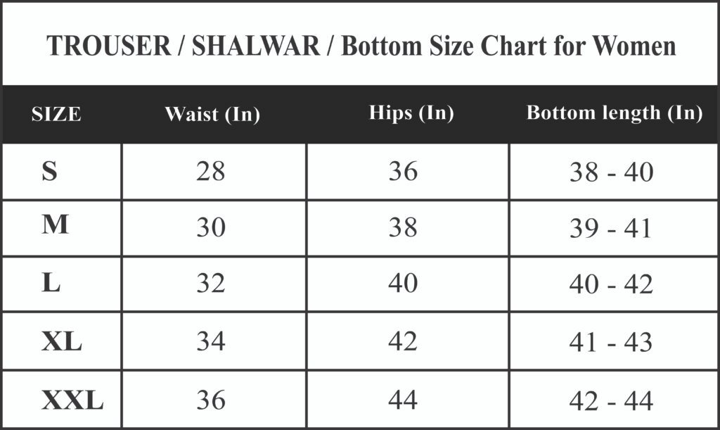 Trouser Size Guid DFC
