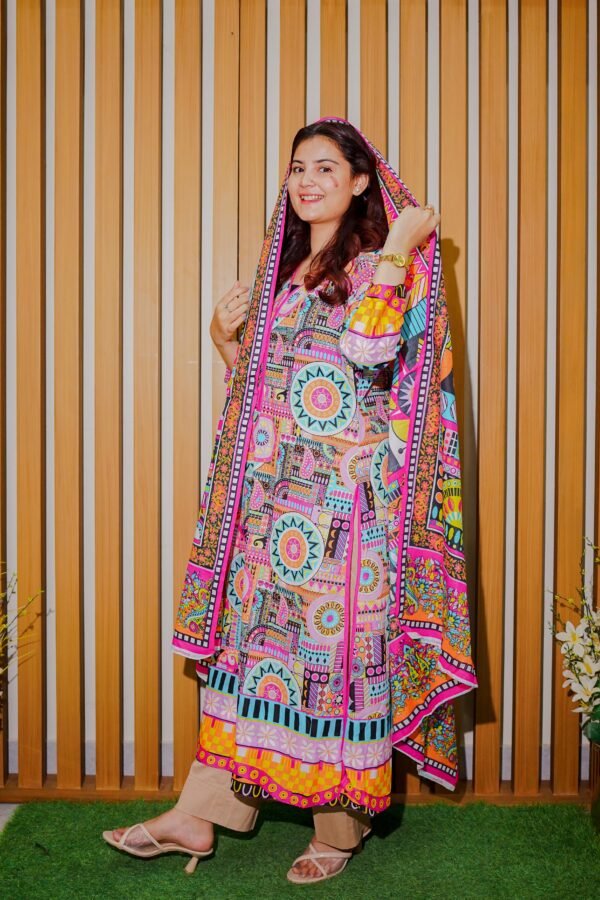 Vibrant Multicolor Ethnic Outfit with Artistic Prints