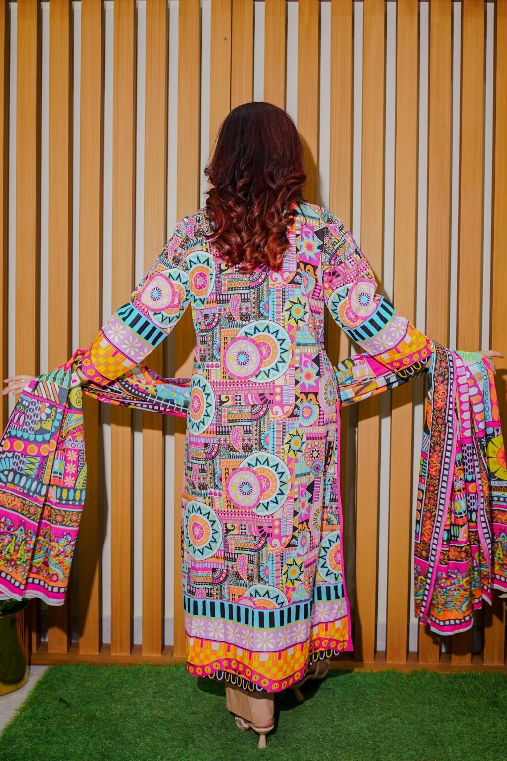Vibrant Multicolor Ethnic Outfit with Artistic Prints