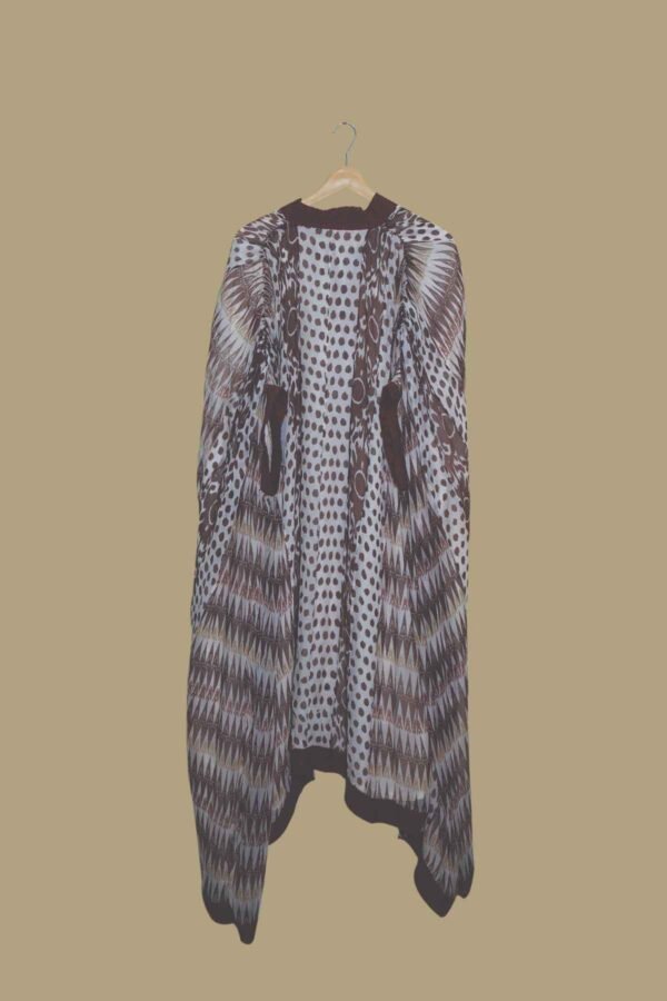 Abstract Brown & White Kaftan with Geometric Print