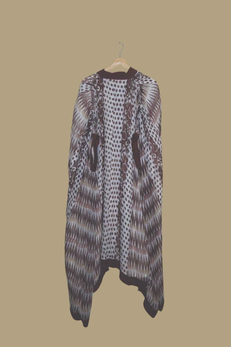 Abstract Brown & White Kaftan with Geometric Print