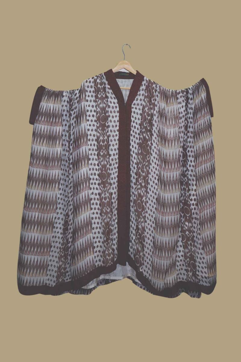 Abstract Brown & White Kaftan with Geometric Print