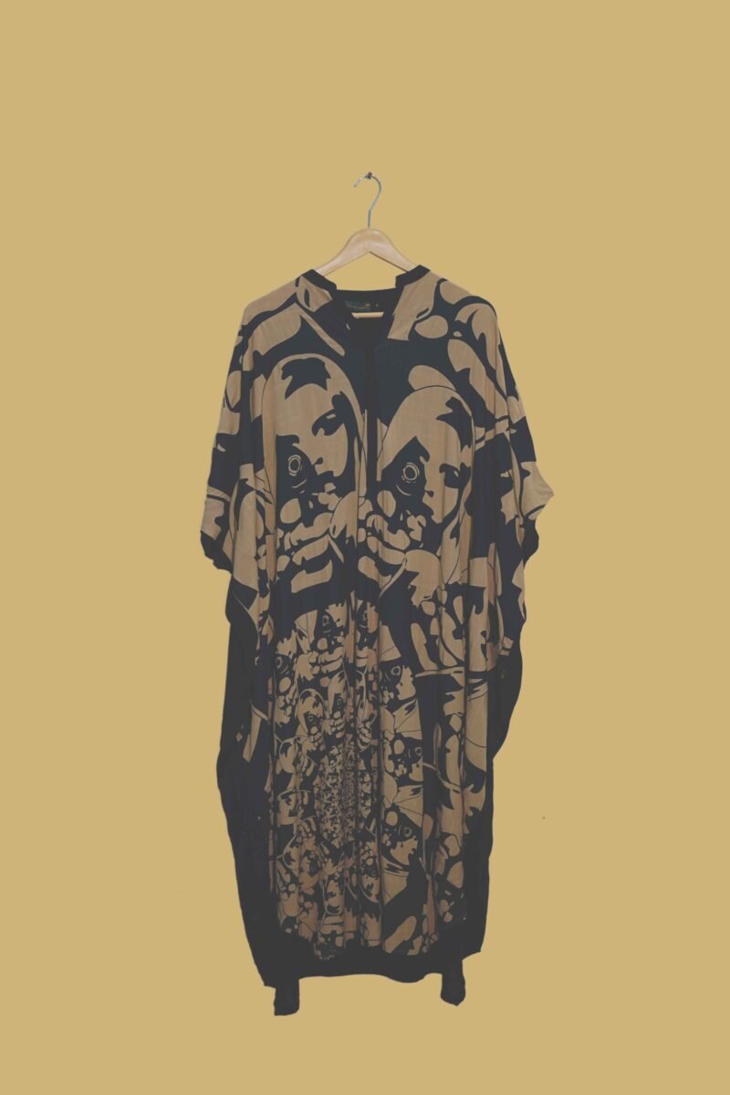 Abstract Face Print Black Kaftan