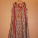 Beige & Red Angrakha Style Anarkali