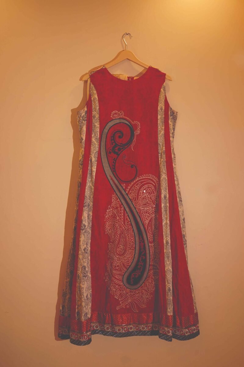 Beige & Red Angrakha Style Anarkali