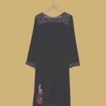 Black Crepe Kurti with Tribal Border & Floral Embroidery