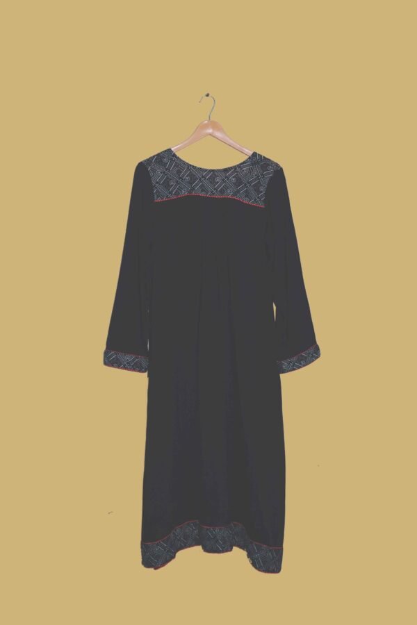 Black Crepe Kurti with Tribal Border & Floral Embroidery