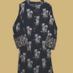 Black Floral Printed Kurti with Embroidered Sleeves