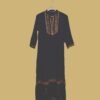Black Formal Kurti with Rust Embroidered Neckline