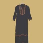 Black Formal Kurti with Rust Embroidered Neckline