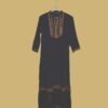 Black Formal Kurti with Rust Embroidered Neckline