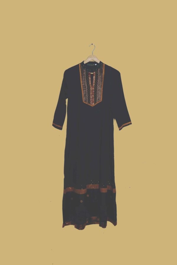 Black Formal Kurti with Rust Embroidered Neckline