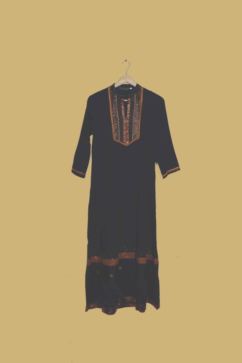 Black Formal Kurti with Rust Embroidered Neckline