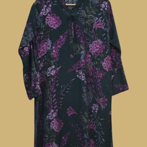 Black Kurti with Purple Floral Print – Elegant & Timeless