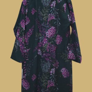 Black Kurti with Purple Floral Print – Elegant & Timeless