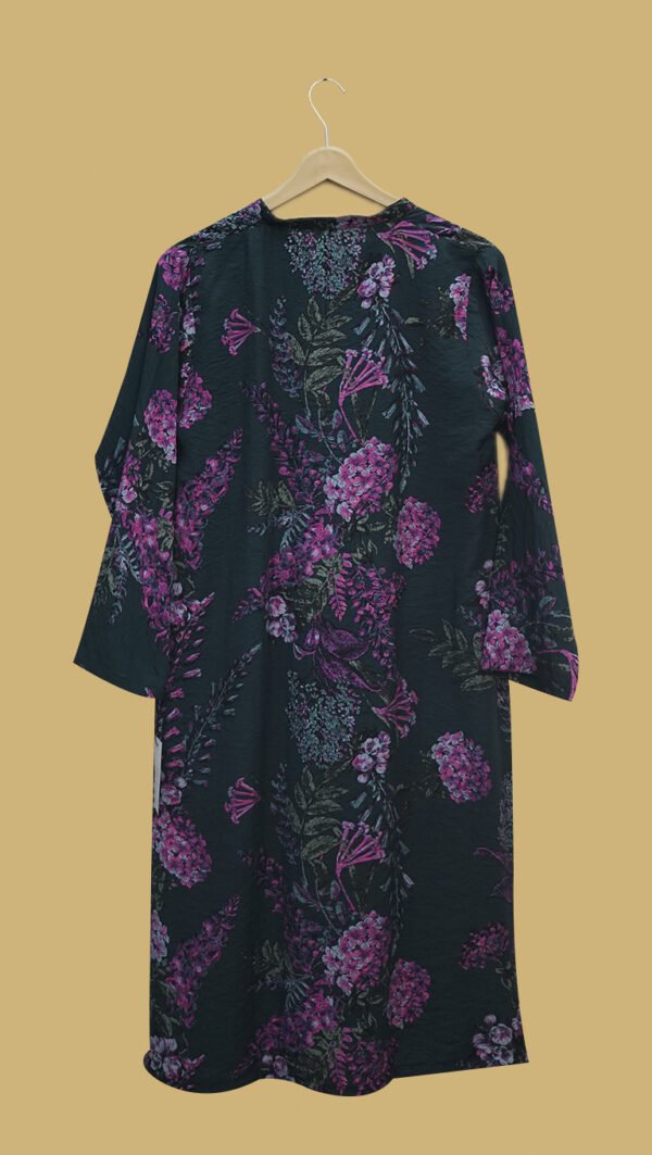 Black Kurti with Purple Floral Print – Elegant & Timeless