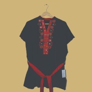 Black Mirror Work Short Kurti with Red Embroidery
