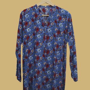 Blue Floral Printed Kurti with Full Sleeves – Everyday Elegance