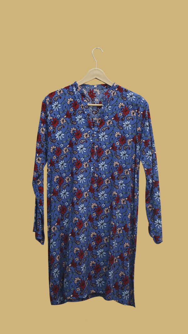 Blue Floral Printed Kurti with Full Sleeves – Everyday Elegance