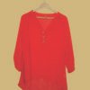 Bold Red High-Low Tunic Top with Front Buttons